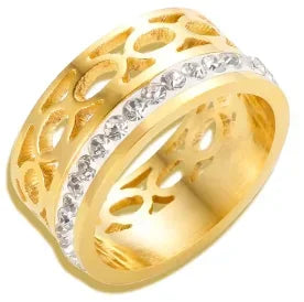 Crystal High End Non Tarnish Fashion Geometric Open Gold Plated Stainless Steel Rings for Women Wedding Ring Jewelry