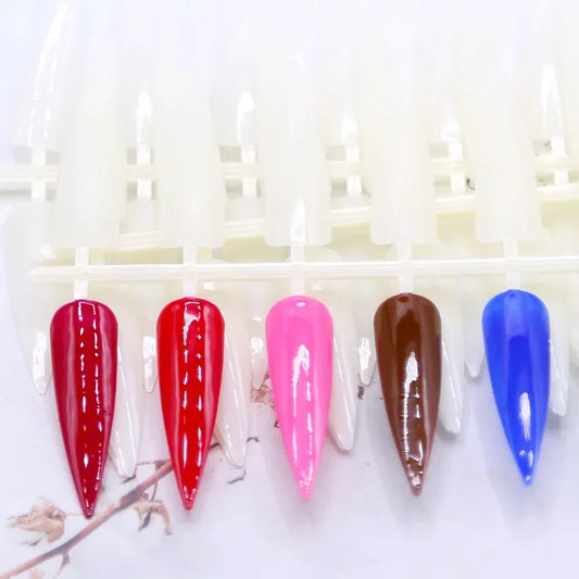 240Pcs Nail Art Set Clear Natural Full Cover Oval Sharp End Stiletto Long False Nails Tips for Artificial Manicure in Salon