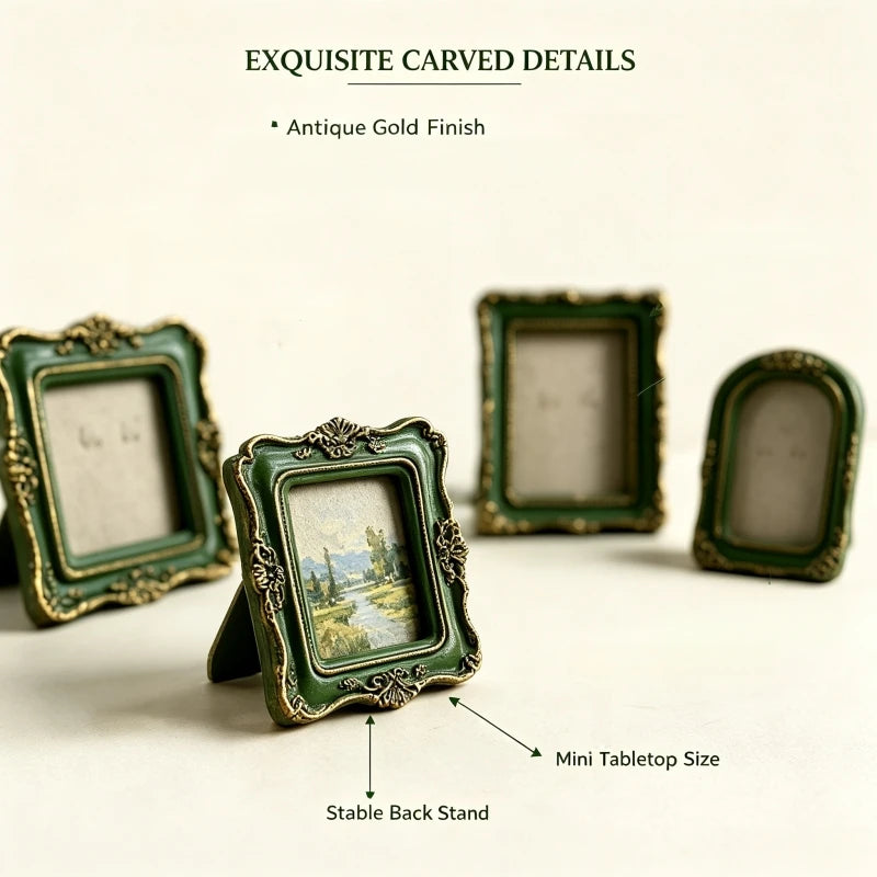 Vintage Mini Picture Frame Baroque Table Wall Hanging Decor Resin Relief Photo Frame European Art Jewelry Decoration Photo Pr