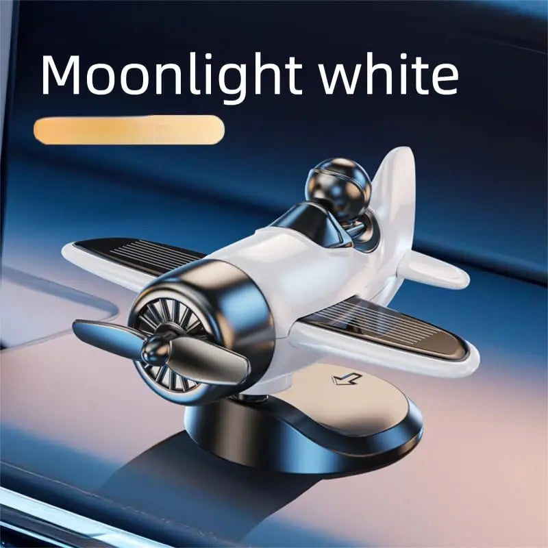 Solar Powered Rotating Airplane Car Dashboard Ornament 360° Auto Spin Decor Airplane Ornaments Car Interior Decoration - whit