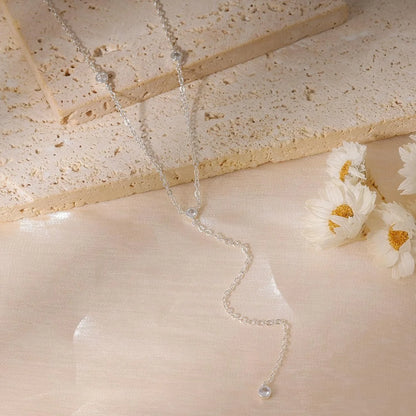 Gold Plated CZ Lariat Necklace for Women Boho Fashion Jewelry Women, Silver Plated Necklace for Women, Dainty Gold Necklaces