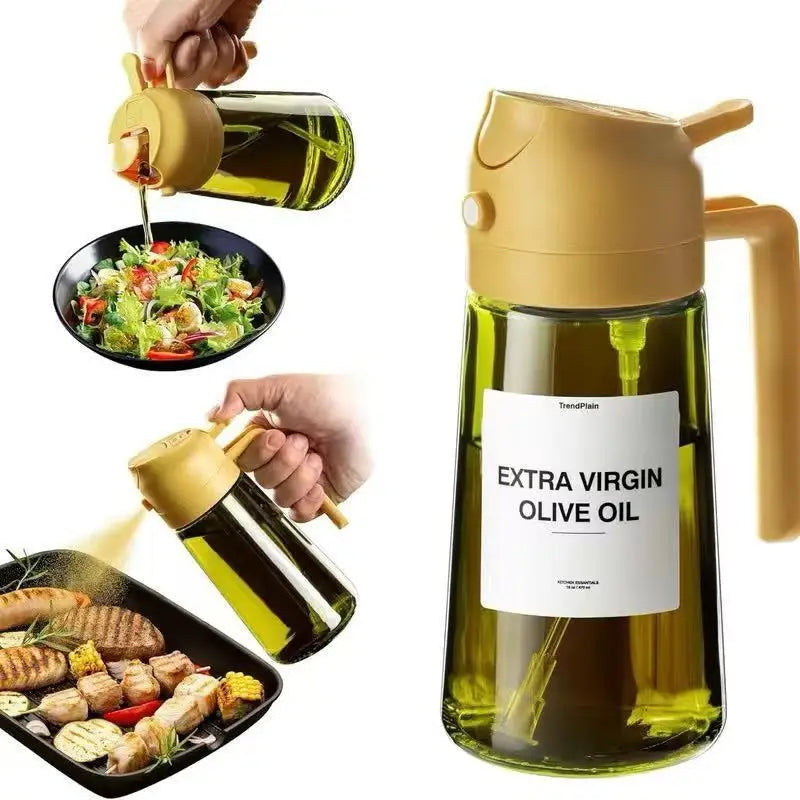 470ML/16oz Light-Blocking Dark Oil Sprayer for Cooking 2 in 1 Olive Oil Dispenser Bottle for Kitchen Dark Green Glass Oil Bot