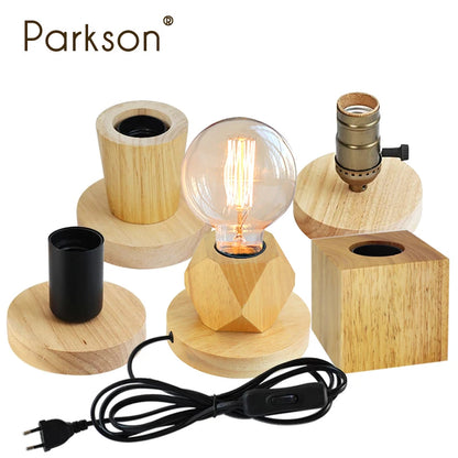 Modern Wood Table Lamp Retro E27 Desk Deco Light Indoor Art Lamps Living Room Bedroom Bedside Decoration Bar Lights Base EU P