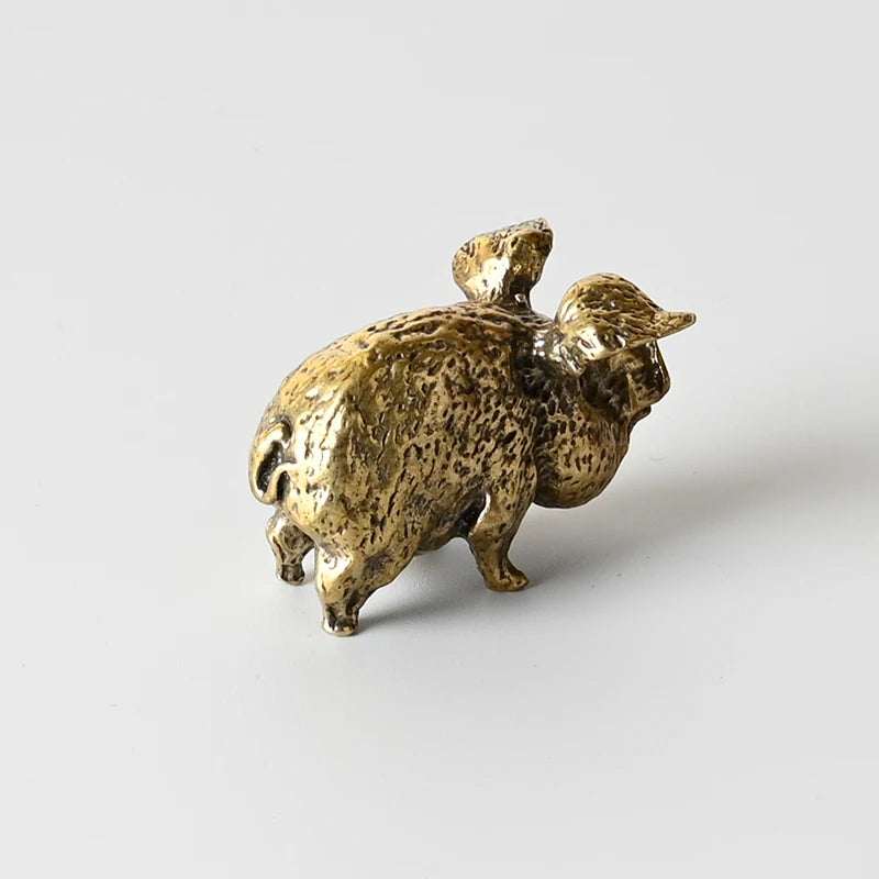 Vintage Brass Pig Small Ornaments Pure Copper Crafts Home Office Desktop Animal Decorations