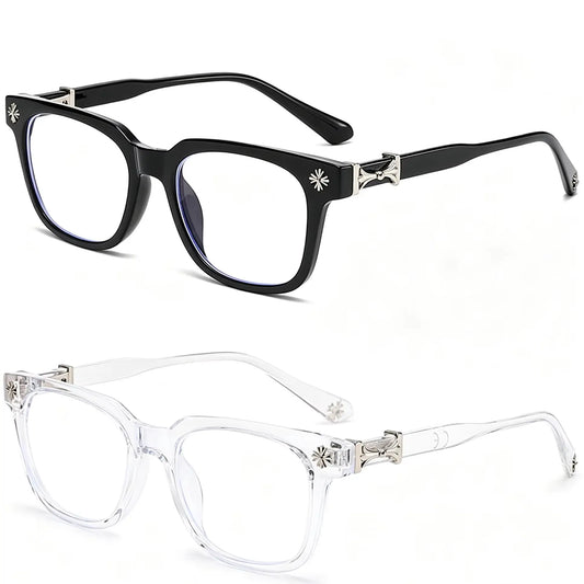 Classic 3Pcs Square Anti Blue Light Glasses And Women Black & Transparent Frame