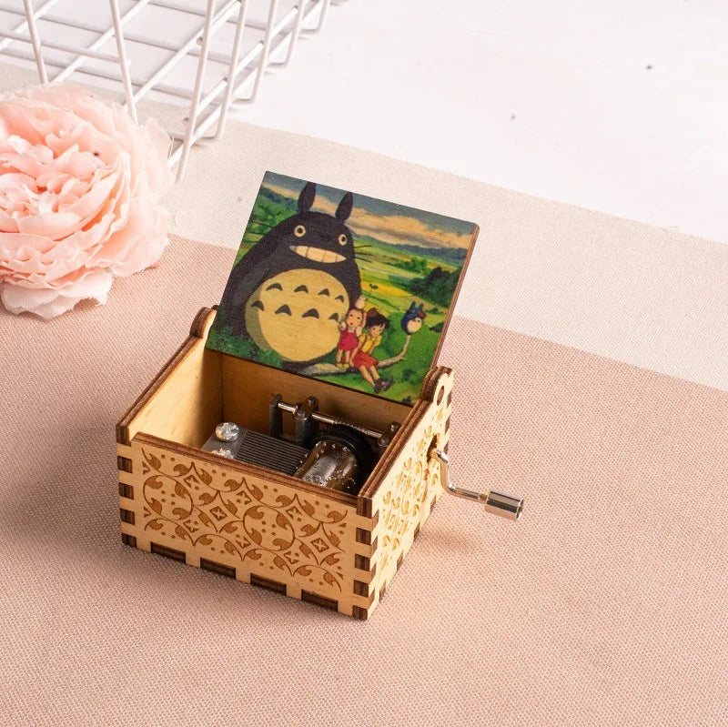 2025 HOT NEW GOOD toy Wooden painted music box, Totoro music gift, ornament, light luxury wooden hand cranked music box - O
