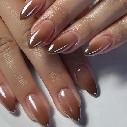 24pcs Long Almond Press on Nails False Nails with Golden Decoration Wearable Stick-on Nails Fake Nail Uñas Накладные Ногти 네일