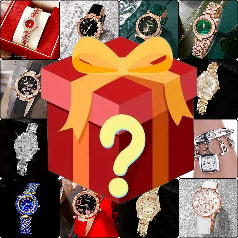 1pc，Surprise mystery box with a 100% winning rate, randomly containing one of the men's watches displayed in the image. This 