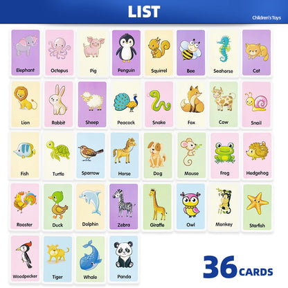 36 Double-Sided Animal Recognition Cards for Kidsren's Enlightenment and Learning through Pictures, Paper-Based Fun Teaching 