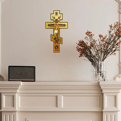 Wall Crucifix Ornament Double-Sided Wooden Byzantine Crucifix Jesus Christian Church Praying Decoration Religious Wall Hangin