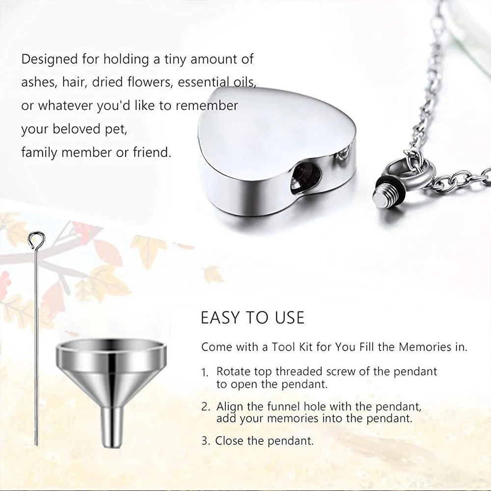 Cremation Jewelry for Ashes Always in My Heart Stainless Steel Heart Pet Paw Keepsake Pendant Memorial Urn Necklace