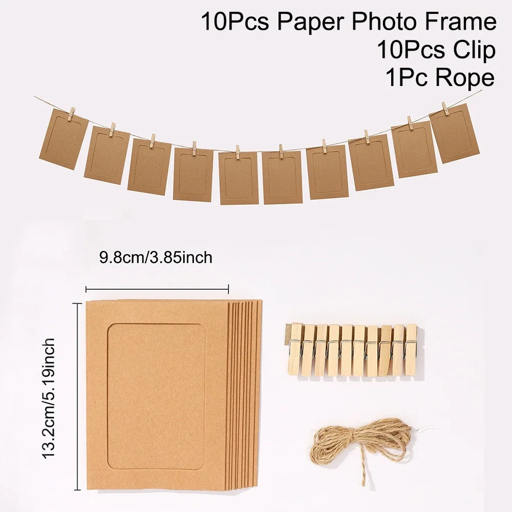 Photo Frame Clip Photo Wall Happy Birthday Banner Wedding Anniversary Decor 1st Birthday Picture Frame Garland - Brown