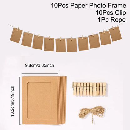 Photo Frame Clip Photo Wall Happy Birthday Banner Wedding Anniversary Decor 1st Birthday Picture Frame Garland - Brown