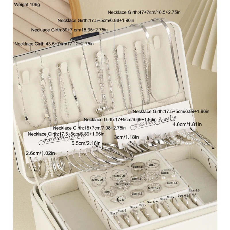 54 Pcs/Set Vintage Elegant Pearl Earrings Ring Heart Pendant Necklace Bracelet For Women Boho Daily Wear Jewelry Set Gifts 20