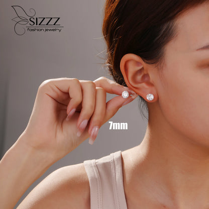 Crystal Zircon Real 925 Sterling Silver Earrings Channel Cubic Zirconia Silver Stud Earrings for Women Sterling Silver Jewelr