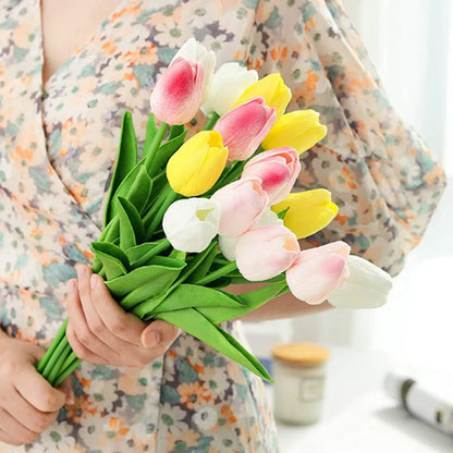 10Pcs Artificial Flower Realistic Touch Tulip Scrapbooking Vase Home Decor Wedding Garden Arch Garland Mother's Day Bouquet d