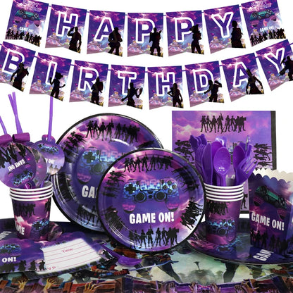 Video Game Fortnitions Birthday Party Decoration Cartoon Alpaca Llama Plate Tablecloth Baby Shower Kids Favors Party Supplies