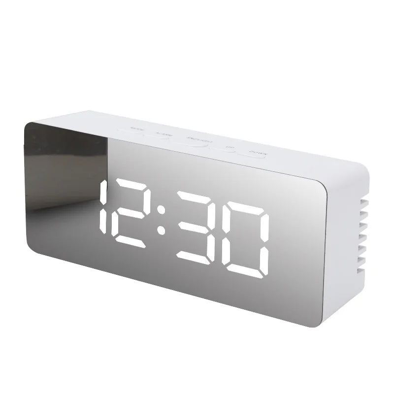 Digital Alarm Clock LED Electronic Desktop Clock with Temperature for Bedroom Home Office Teens Kids - WHITE