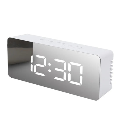 Digital Alarm Clock LED Electronic Desktop Clock with Temperature for Bedroom Home Office Teens Kids - WHITE