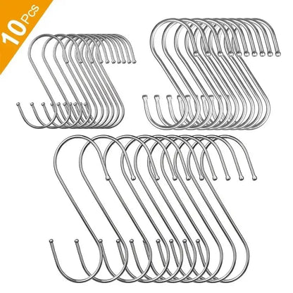 10pcs Stainless Steel S Shaped Hook Kitchen Bathroom Clothing Hooks Multi-functional Metal Hanging Hook