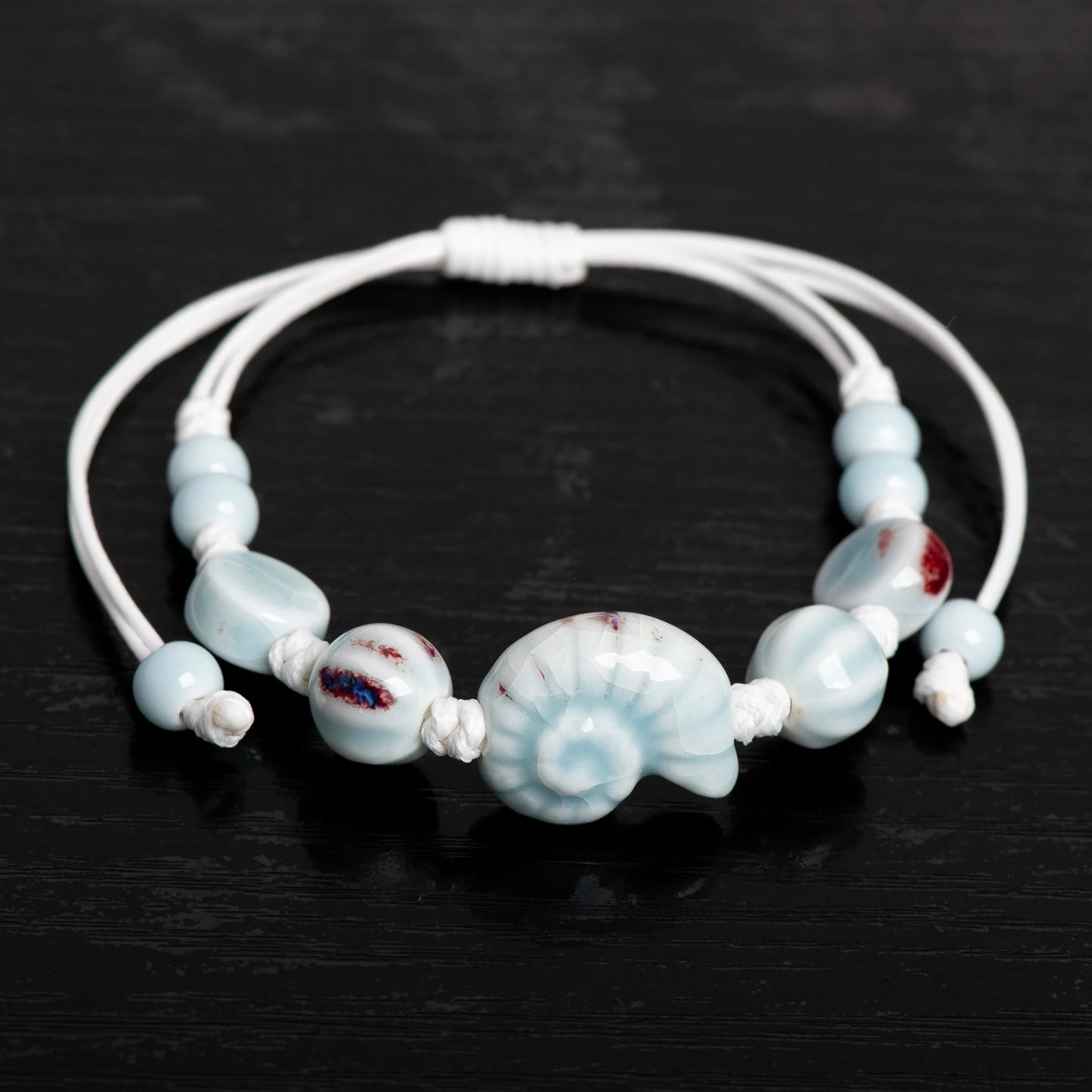 Handmade Ceramic Seashell Bracelet Adjustable Vintage Ocean Style Minimalist Jewelry Gift for Couples 154
