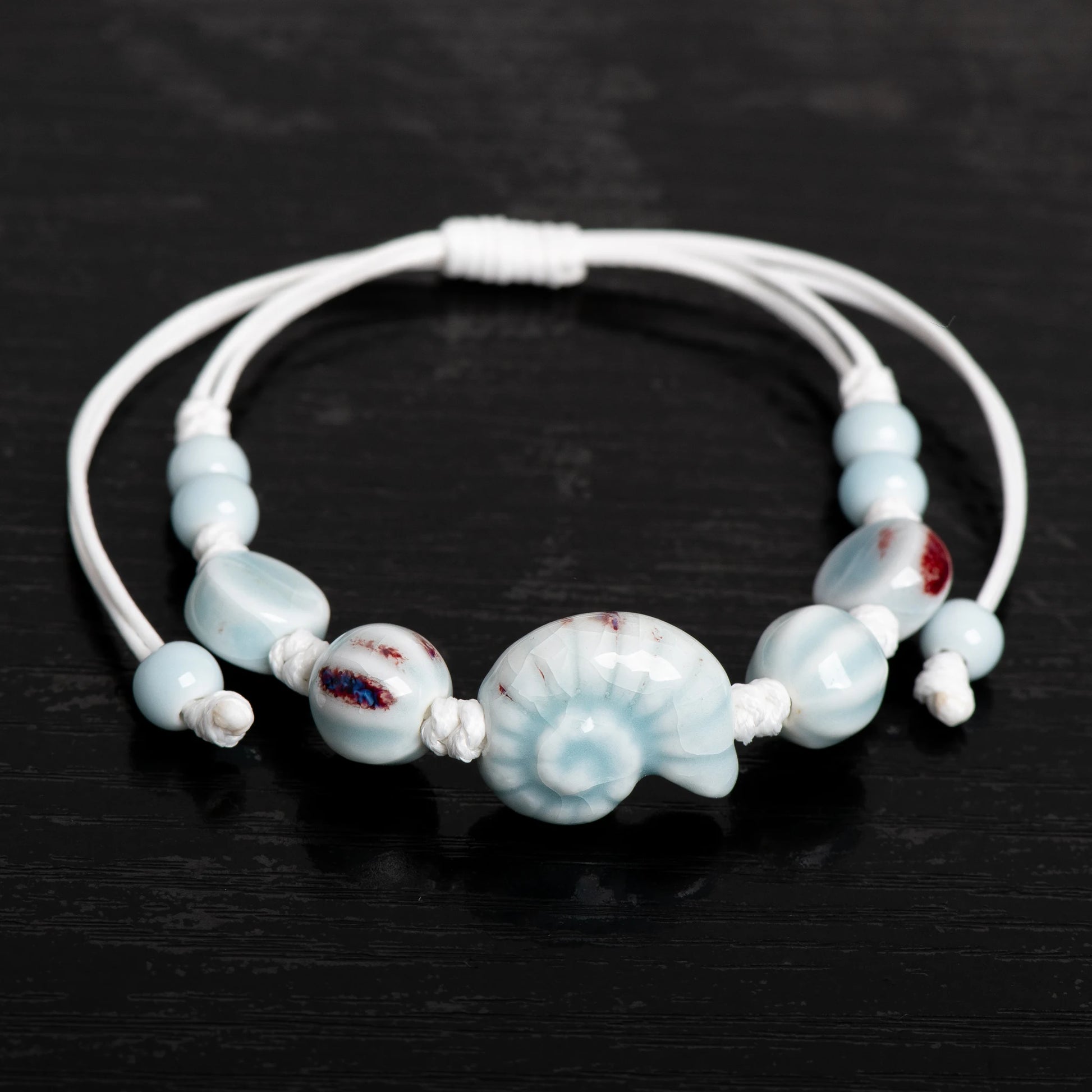 Handmade Ceramic Seashell Bracelet Adjustable Vintage Ocean Style Minimalist Jewelry Gift for Couples 154