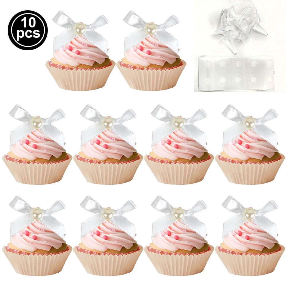10pcs Pink Bow Cupcake Topper Pink Bow Birthday Decor Coquette Themed Party Decoration Bridal Shower Cake Topper Bow Party De