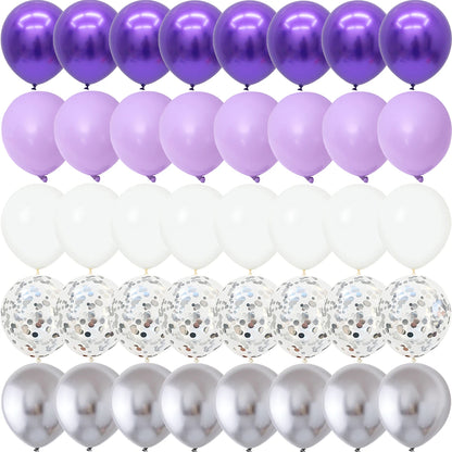 40PCS Silver White Purple Metal Latex Confetti Balloons Wedding Decorations Matte Globos Birthday Party Decorations