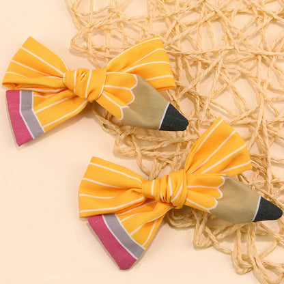 2Pcs Pencil Bow Hair Clips Cute Hairpins Kawaii Back To School Barrette For Girls Children Kids Headdress Headwear Accessorie
