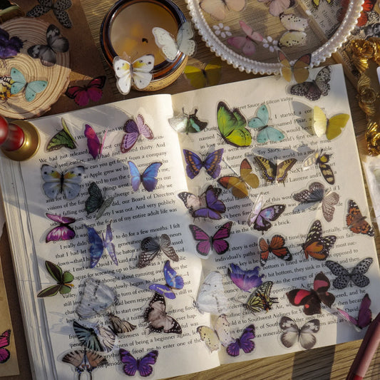 Journamm 40pcs/pack Butterfly Series Stickers Art Collage Junk Journal DIY Scrapbooking PET Waterproof Craft Aesthetics Stick