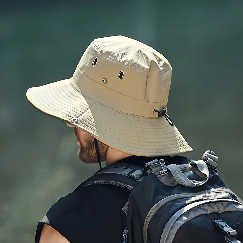 Wide Brim Bucket Hat for Men Women UV Protection Sun Hat with Adjustable Chin Strap Breathable Mesh for Hiking Fishing Campin