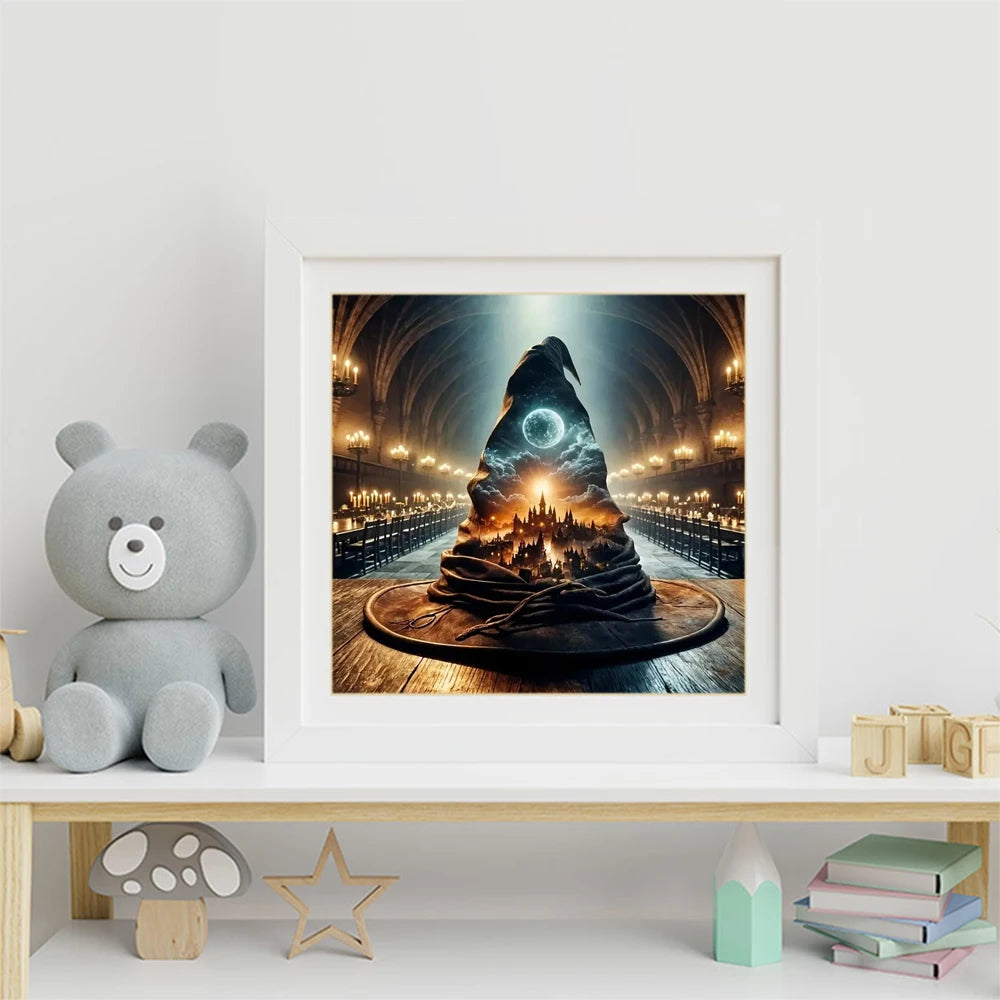 Momoart Hat Diamond Mosaic Landscape Cross Stitch Kits Art Diamond Painting Castle House DIY Embroidery Moon Decor for Home