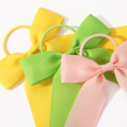 1PC Solid Color Ribbon Pigtail Hair Bows Elastic Hair Bands Holders Ties Hair Accessories for Baby Girls Infants Toddler
