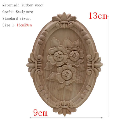 1Pc Unique Natural Floral Wood Carved Wooden Figurines Crafts Corner Appliques Frame Wall Door Furniture Woodcarving Decorati