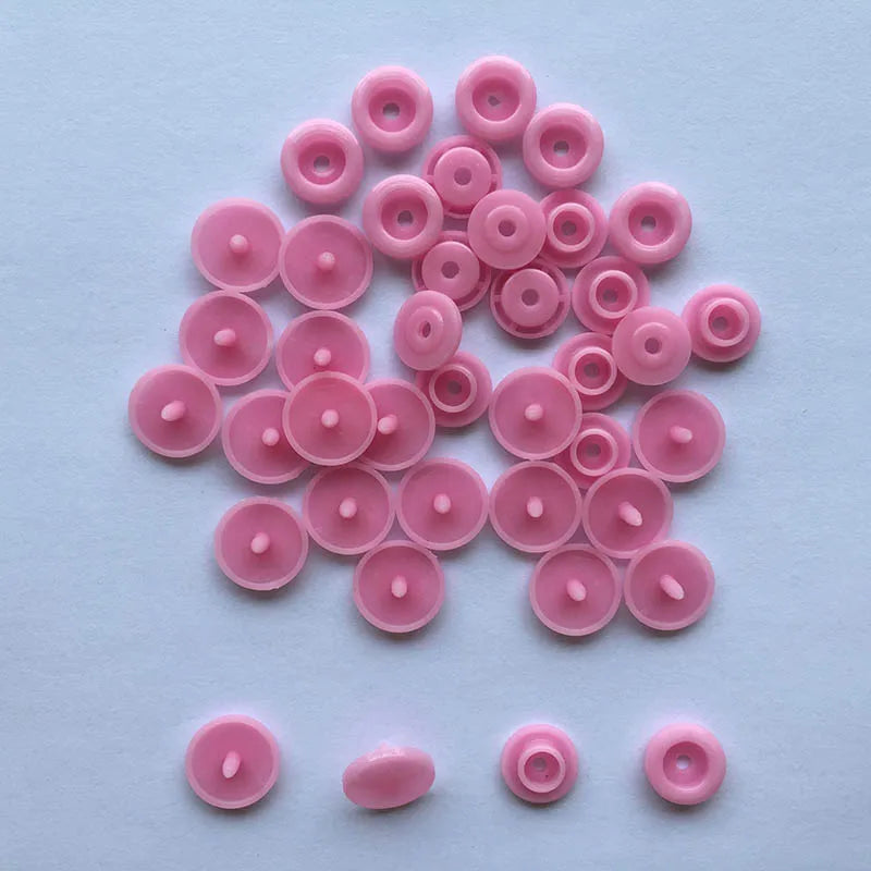 50 Sets Round Snaps Buttons For Bib T5 Plastic Press Button Fastener Snap For Clothes Accessories DIY Crafts 24Colors - pink