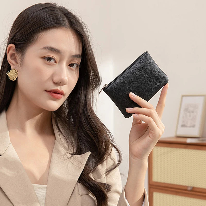 Women PU Leather Coin Purse Retro Litchi Pattern Zipper Pouch Mini Change Purses Unisex Solid Wallets Card Holder Storage Bag