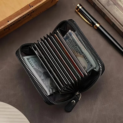 ​​Vintage PU Leather Slim Wallet - Zipper RFID Blocking 11-Slot Card Holder, Retro Style Gift for Men & Women, Classic Design