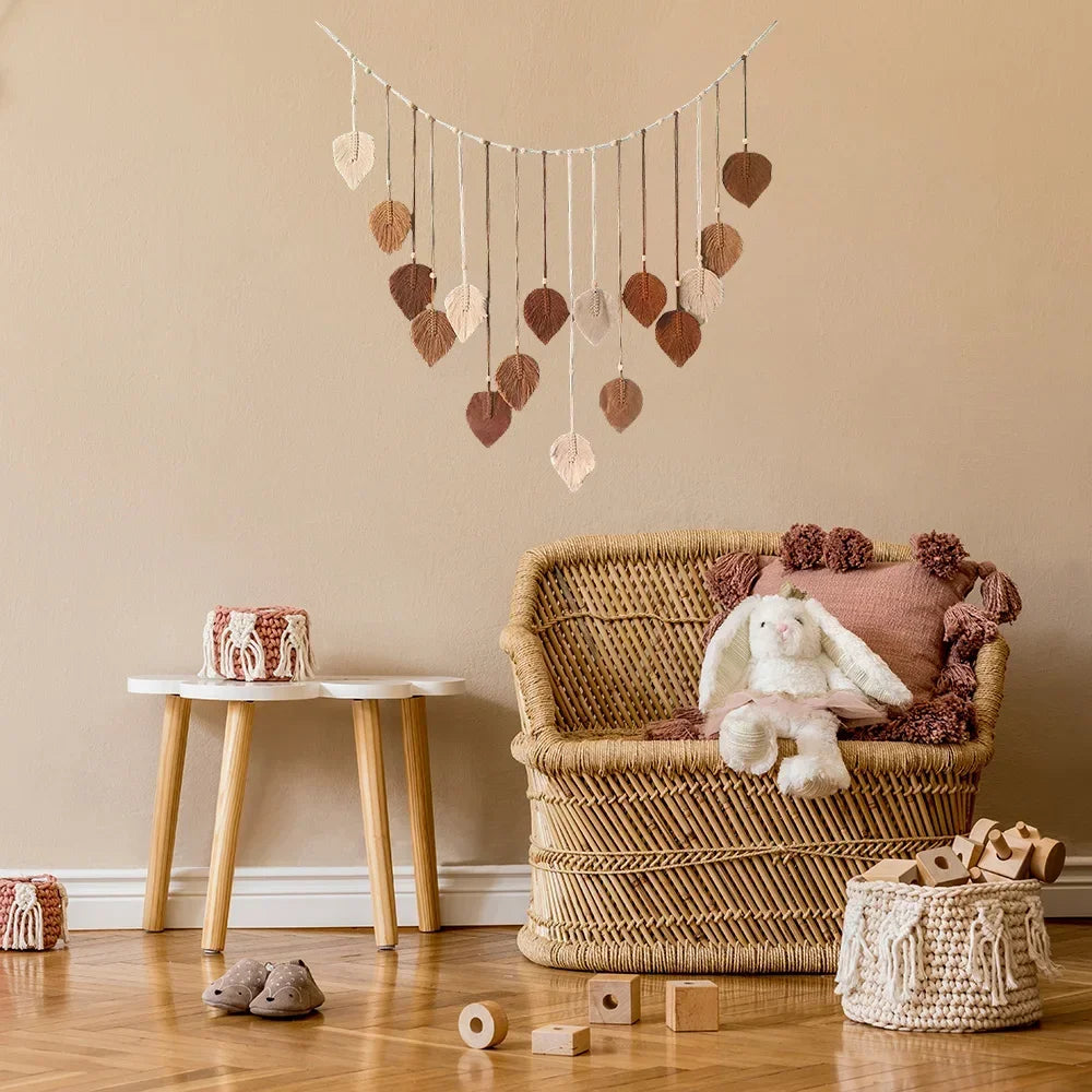 Boho Home Decoration, Macrame Tapestry Macrame Leaf Feather Wall Hanging Decor for Living Room Bedroom, Boho Wall Art Home De