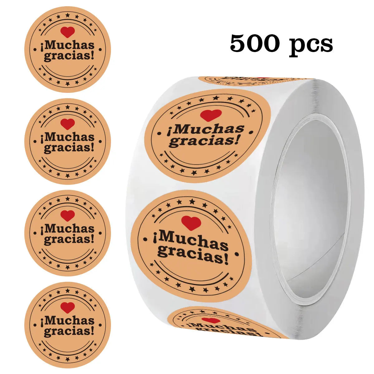 500pcs Spanish Muchas Gracias Stickers Roll,1 Inch Thank You Stickers for Small Business Packaging, Baking, Beverages, Gift W