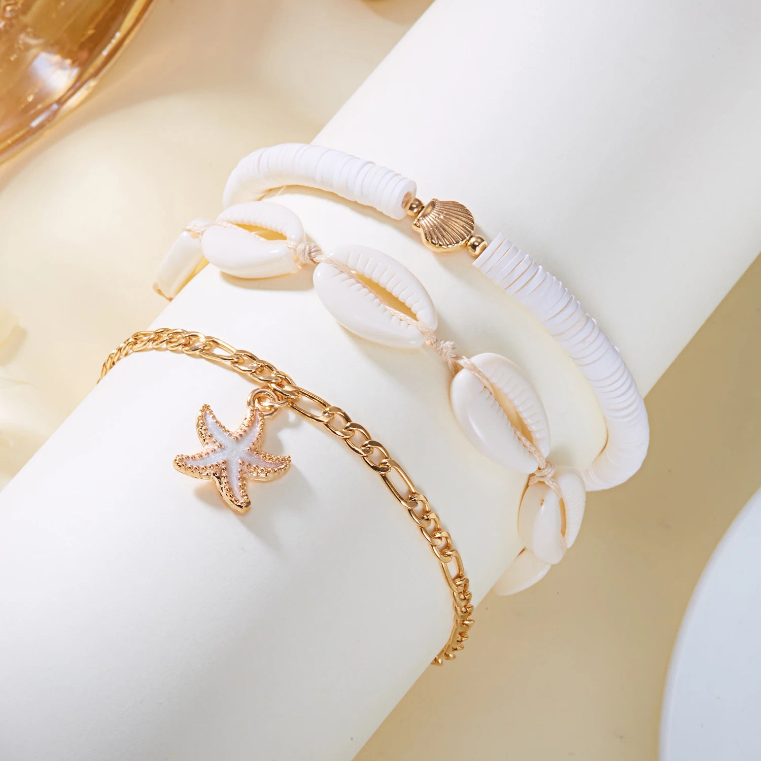 New Bohemia Starfish Conch Shell Beads Anklet For Women Double Heart Beaded Leg Chain Summer Beach Party Barefoot Sandal Jewe