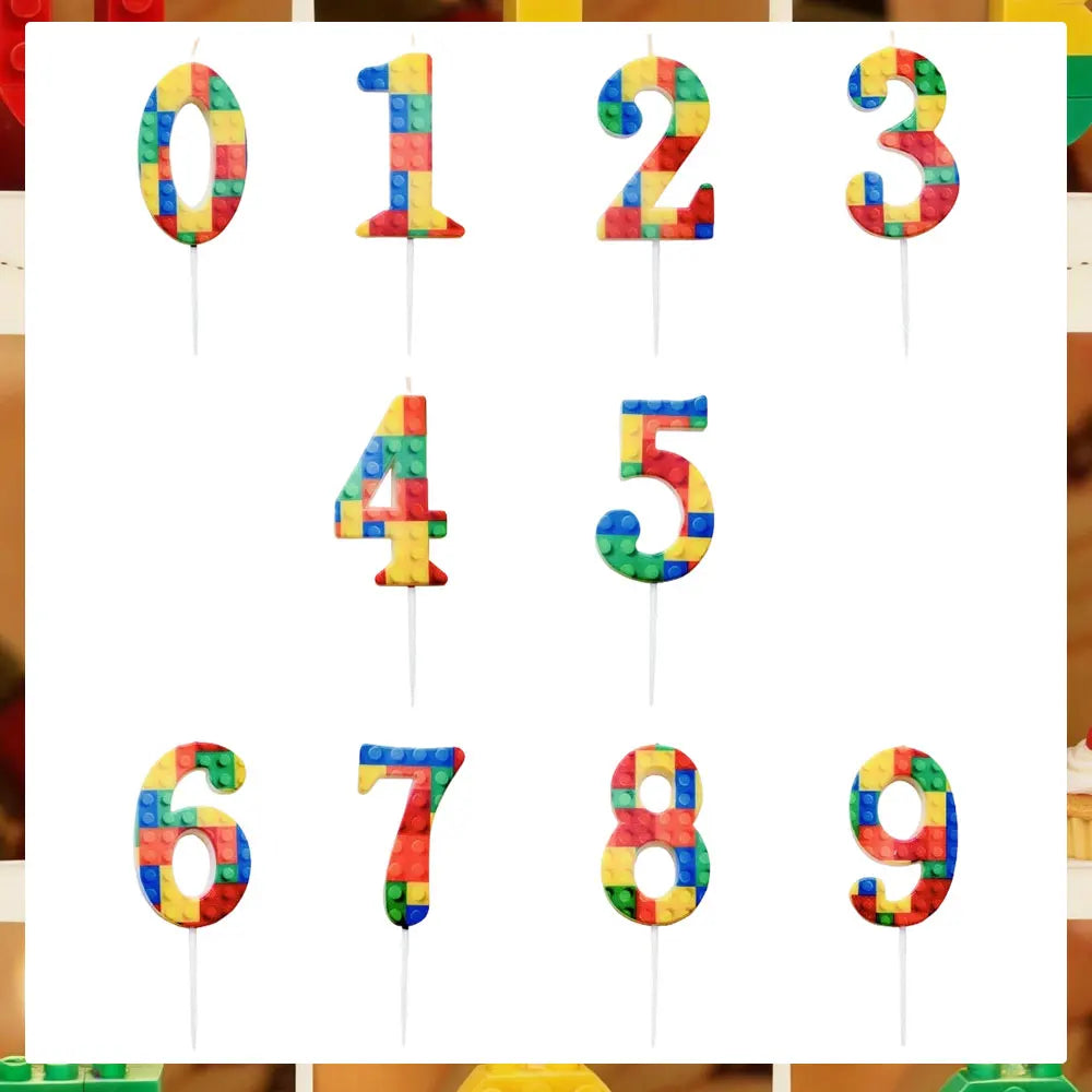 New Building Block Number 0-9 Candle 1PC Color Building Block Shaped Digital Candle Cake Decoration Birthday Baking Decor Plu