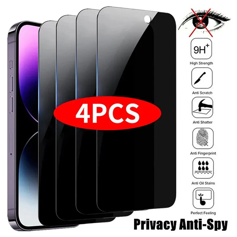 4PCS Privacy Screen Protector For iPhone 14 Pro Max 16 Pro Anti-Spy Glass For iPhone 13 15 12 11 Pro Max 13 Mini Tempered Gla