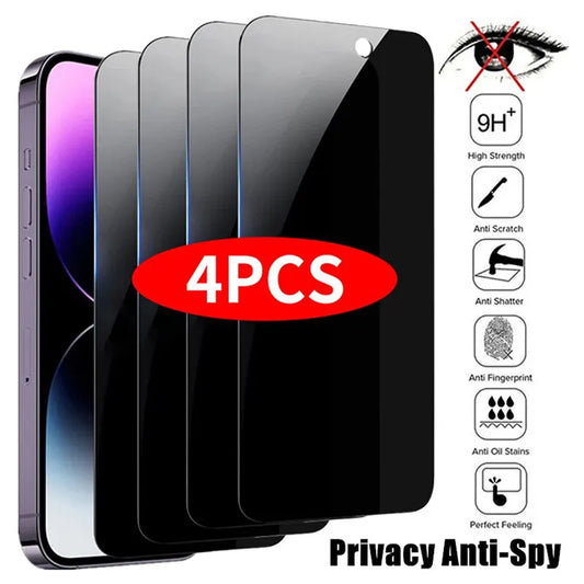 4PCS Privacy Screen Protector For iPhone 14 Pro Max 16 Pro Anti-Spy Glass For iPhone 13 15 12 11 Pro Max 13 Mini Tempered Gla
