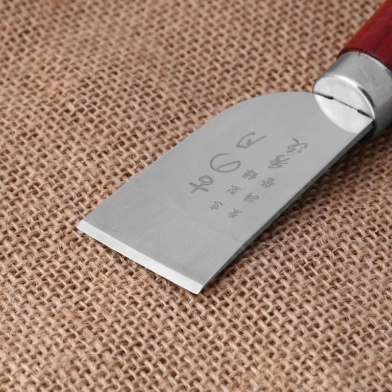 DIY Leathercraft Tool Wooden Handle Stainless Steel Leather Cutting Knife Leather Shovel Knife for Leather Working