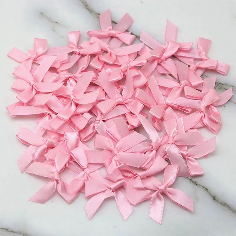 4x4cm Colourful Bows Small Size Polyester Satin Ribbon Bow Flower DIY Craft Decoration - Pink / 50pcs