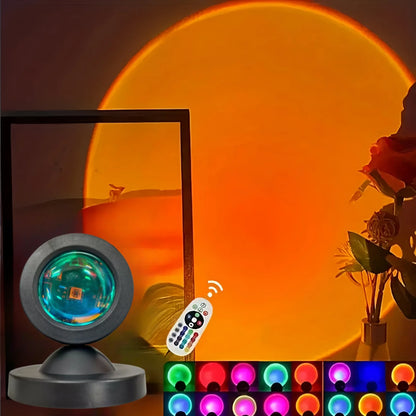 1pc Vibrant Sunset Projection Light - 16-Color Spectrum, USB Remote Control, Dynamic Color Changing LED Light - Creates Warm 