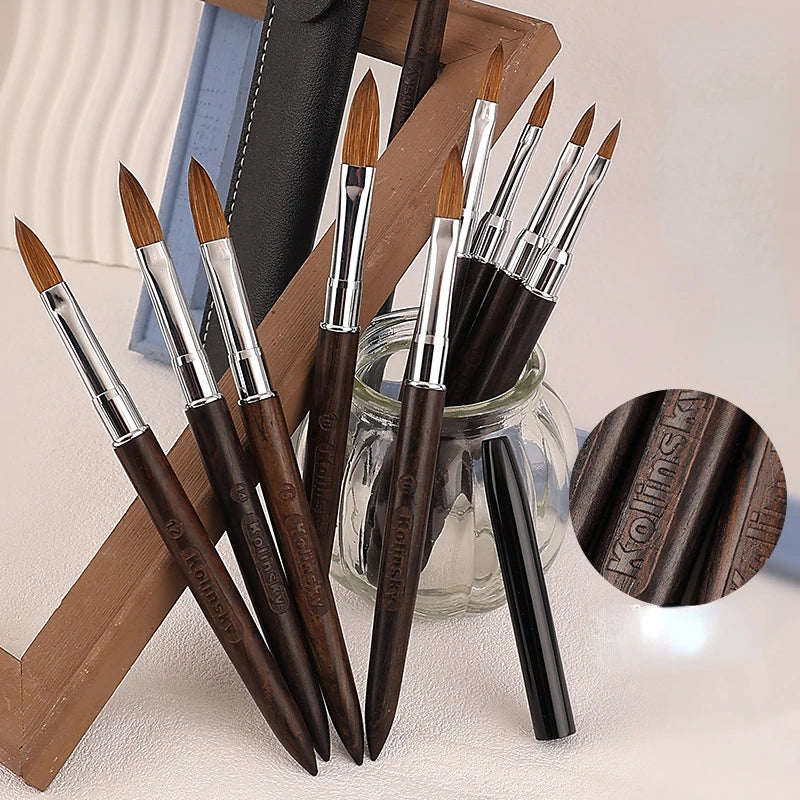 100% Kolinsky Acrylic Nail Brush Purple Sandalwood Handle Crimped UV Gel Carving Pen Brush Liquid Powder DIY Nail Drawing