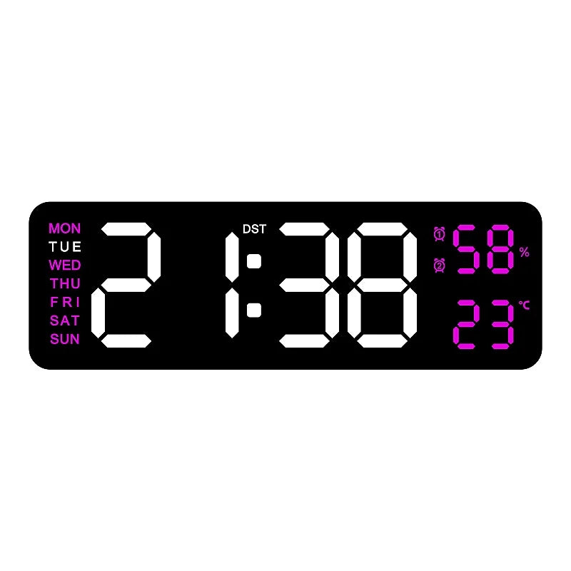 9 Inch Large Digital Wall Clock USB Powered TEMP Humidity Week Auto Dimmer DST Table Clock 12/24H Electronic LED Alarm Clock 