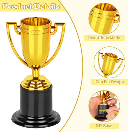 Gold Trophy Awards - Pack of 24/12/6 Mini 4-Inch Plastic Trophies for Kids & Adults, Party Favors, Competitions, Sports Event