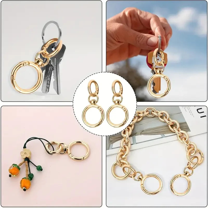 2/5/10 Sets Round Spring Snap Carabiner Clip O Rings Swivel Trigger Hook Metal Clasps Keychain for Handbag Lanyards DIY Craft